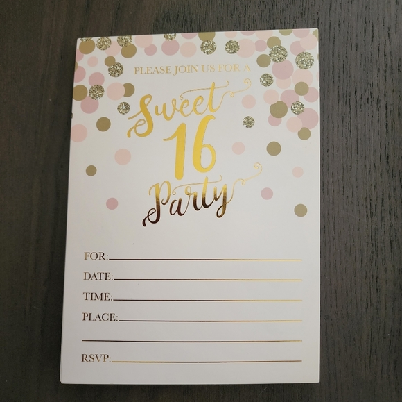 Sweet 16 birthday party invitations pink and gold (18 invitations/19 envelopes) - Picture 2 of 10